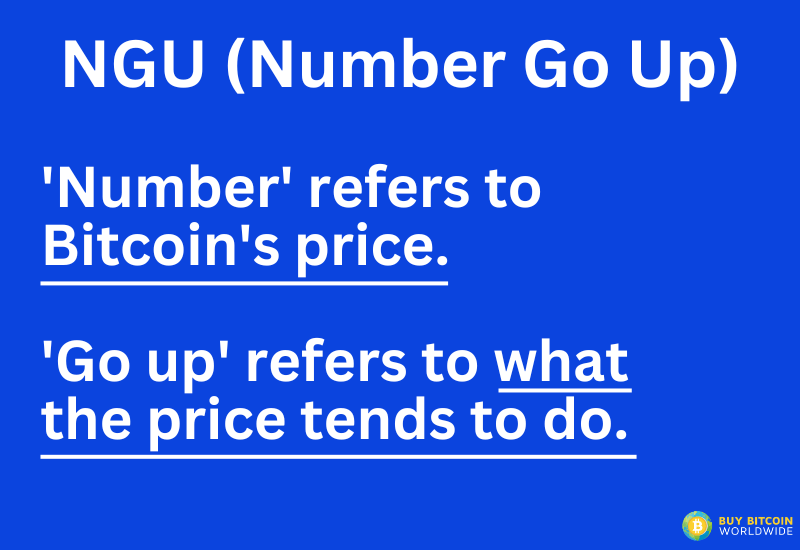 In NGU number refers to Bitcoin's price while go up refers to what the price tends to do