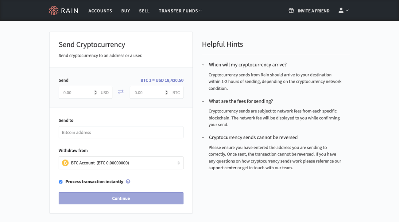 cryptocurrency withdrawal page
