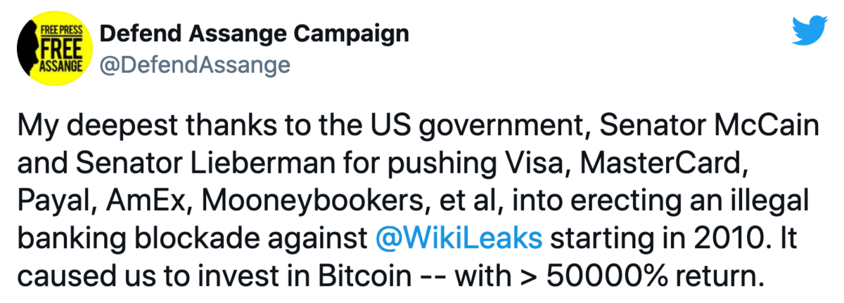 wikileaks' bitcoin appreciation