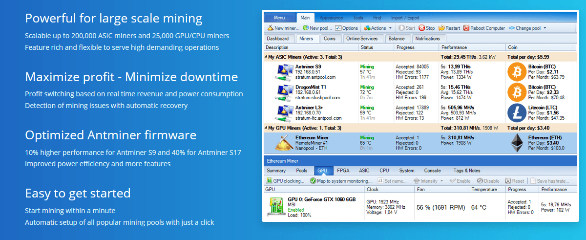 Awesome Miner dashboard