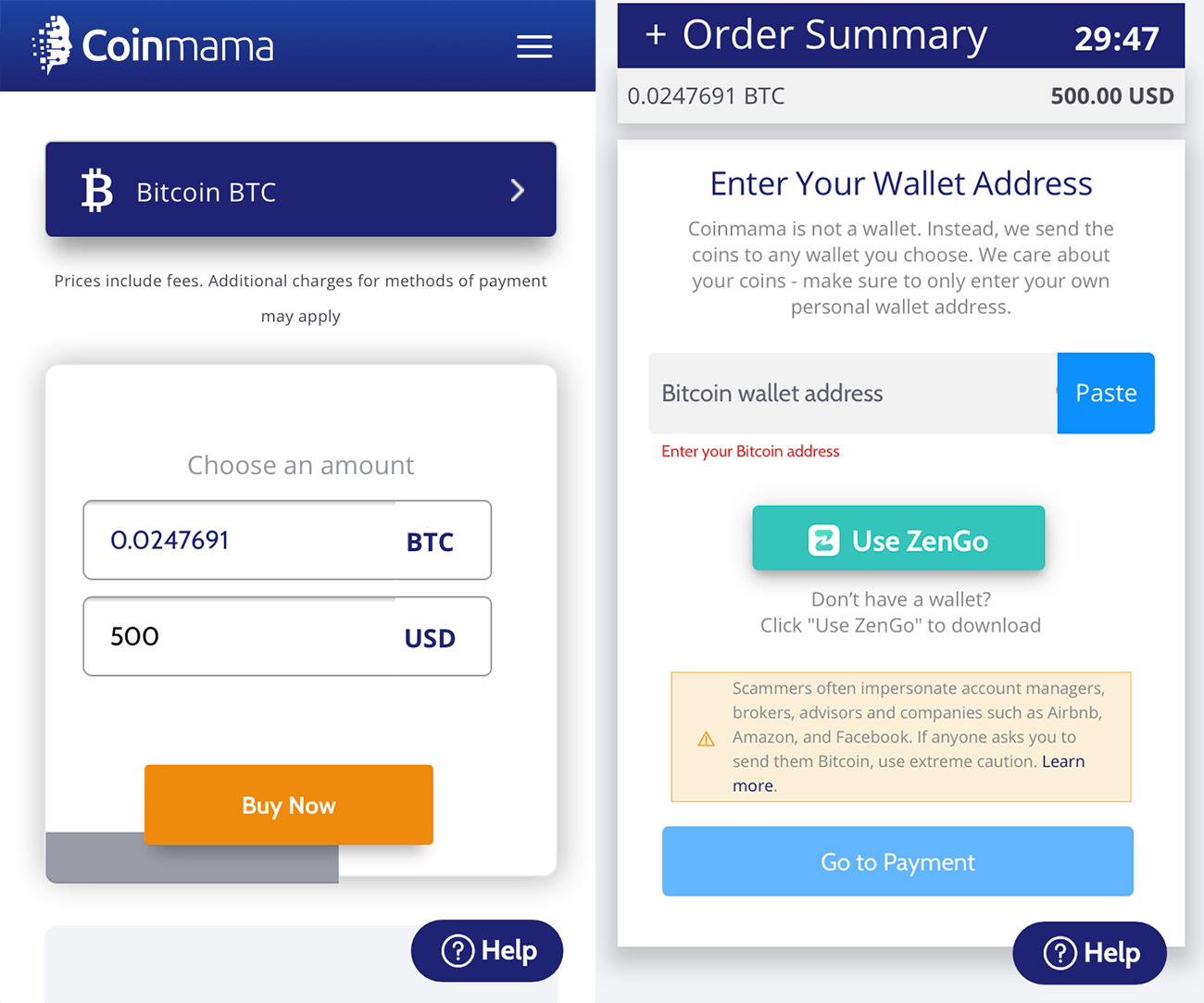 coinmama buy bitcoin order