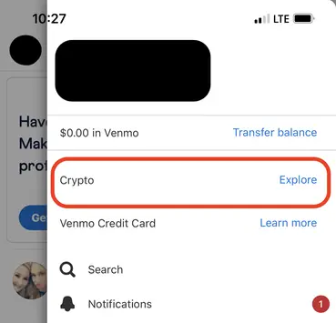 crypto venmo menu