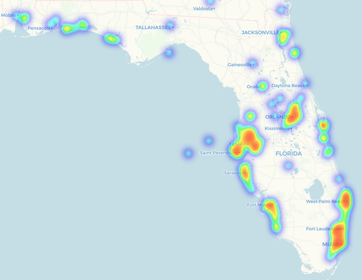 florida bitcoin retailers heatmap