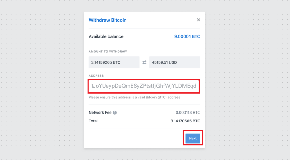 coinbase input address form